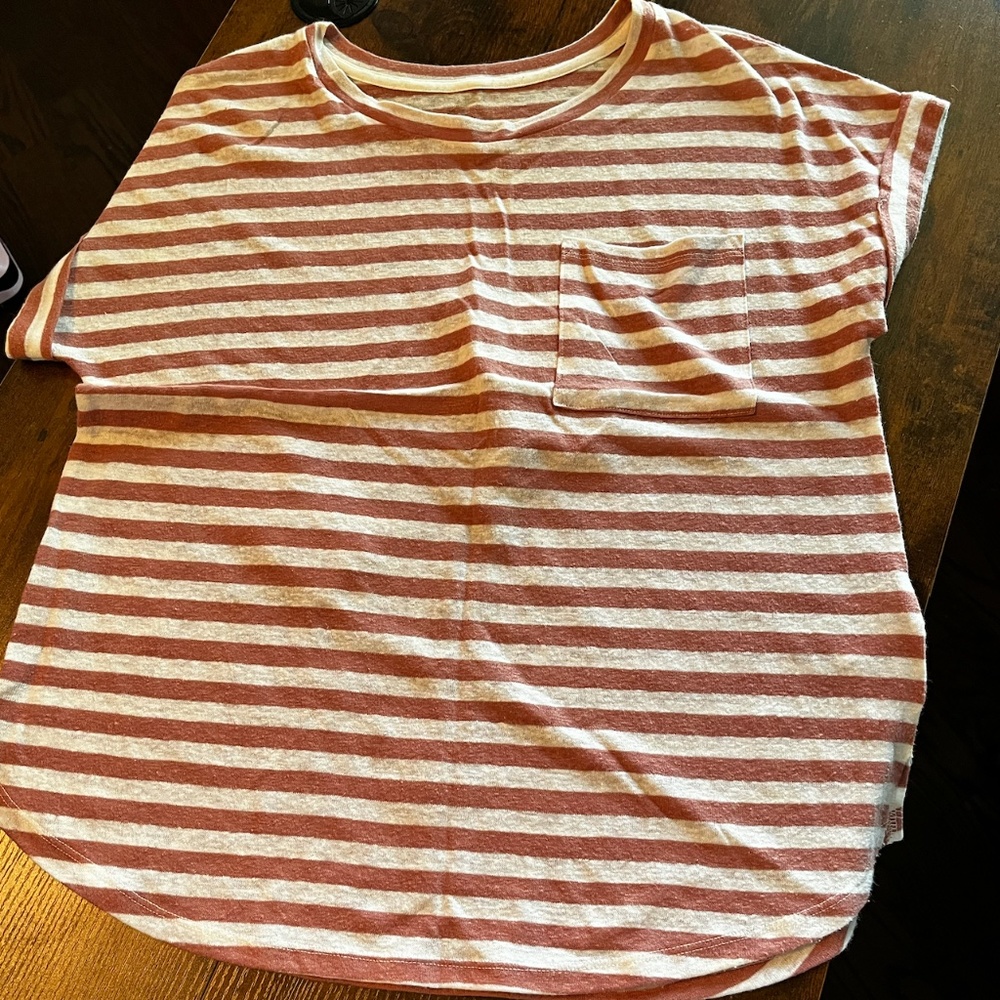 Red & White Stripped T-Shirt with Front Pocket
